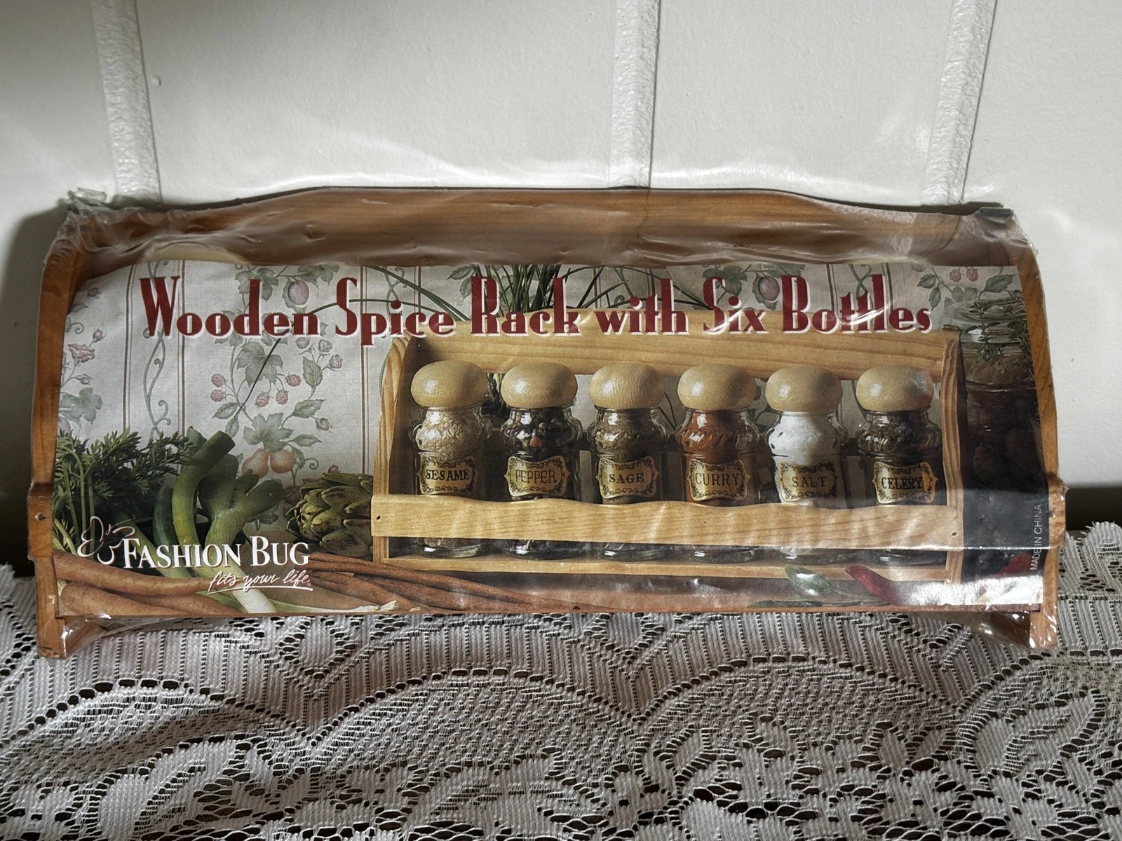 Vintage apothecary Decorative Wooden Spice Rack With Jars & Labels New