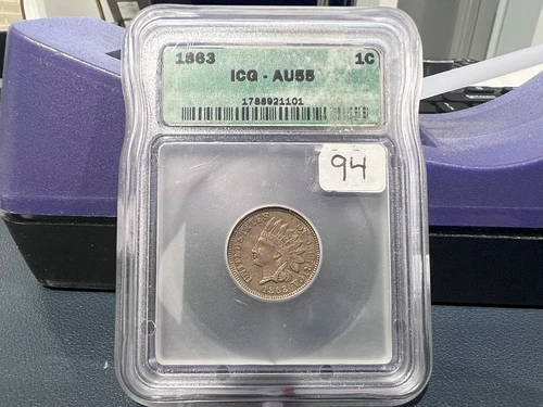 1863 1c Indian Head Cent ICG AU55 One Cent (GJ)