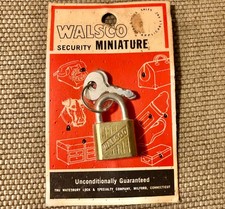 Vintage Walsco Security Miniature Padlock- Made In USA - New On Card