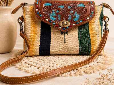 Myra Beamy Rays Hand-Tooled Bag Purse Embossed Leather Crossbody Festival Bag
