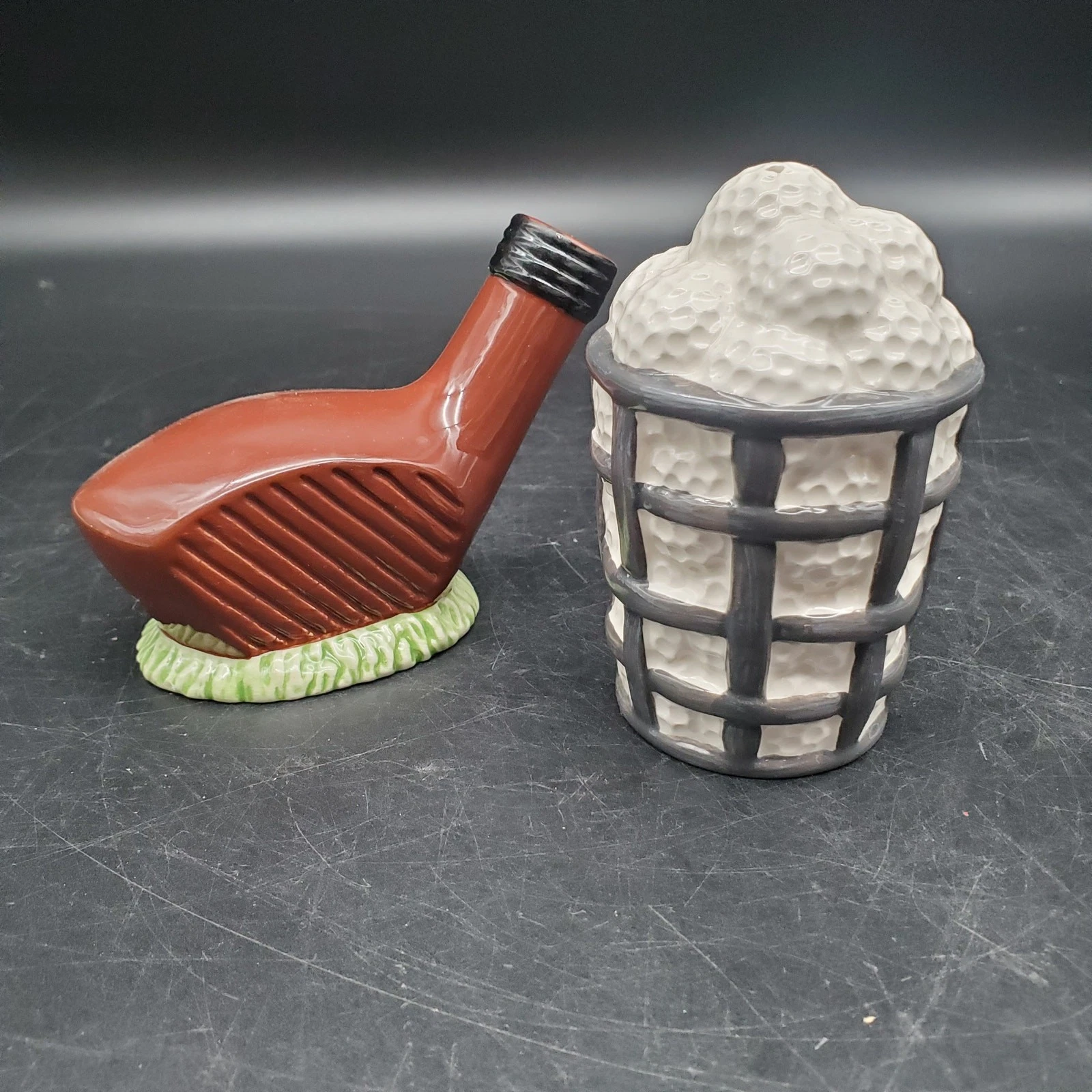 Vintage Golf Salt Pepper Shakers Golf Club Ball Basket Ceramic Japan Style