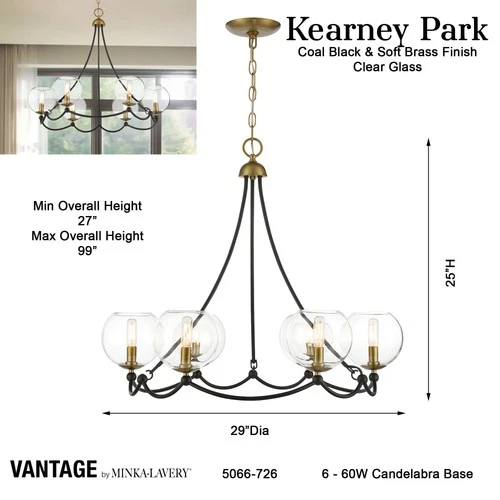 Minka Lavery 5066 Kearney Park 6 Light 29"W Vantage Chandelier - Coal / Soft - Picture 8 of 11