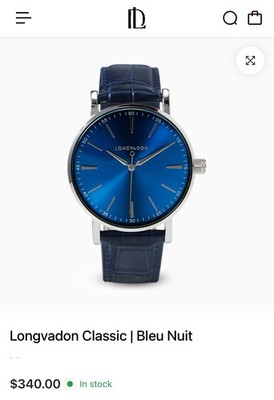 Longvadon Classic Bleu Nuit Quartz Wristwatch Blue Leather Strap Silver Case