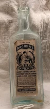 LARGE BACORN'S EXTRACTS BOTTLE w ORIGINAL LABEL ELMIRA NEW YORK NICE GRAPHICS 