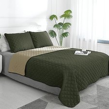 King Size Reversible Quilt Set with 1 Quilt King 92''x104'' Army Green/Beige
