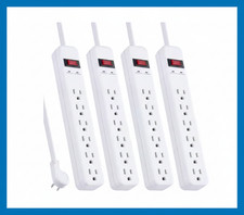 3 Ft. 6-Outlet Power Strip Surge Protector, White 4-Pack 
