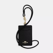 Coach Leather Lanyard Badge ID Holder Gold/Black NWT