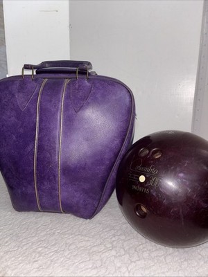 *Vintage* COLUMBIA 300 White Dot Bowling Ball Purple Swirl Bag 10.5 READ