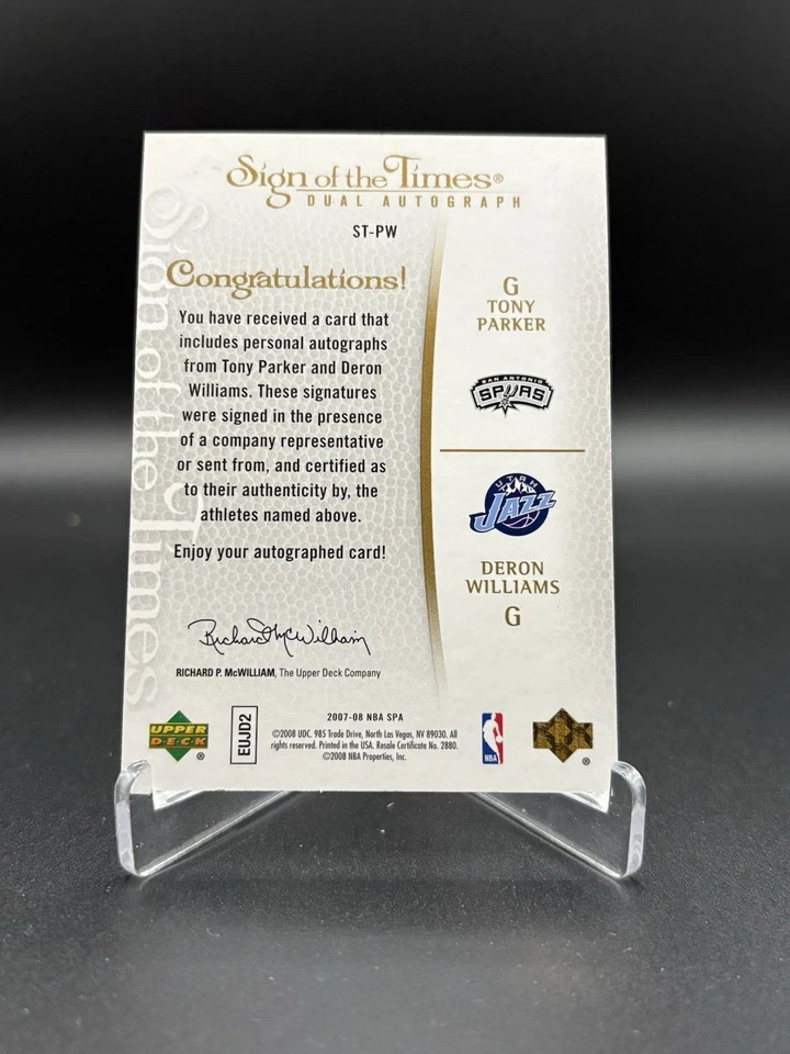 2007-08 UD SP Authentic Tony Parker Deron Williams Sign Of The Times Auto #21/50 - Image 2 of 2