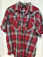 Plains Western Wear Short Sleeve Pearl Snap Short Shirt Men's XL Red Plaid