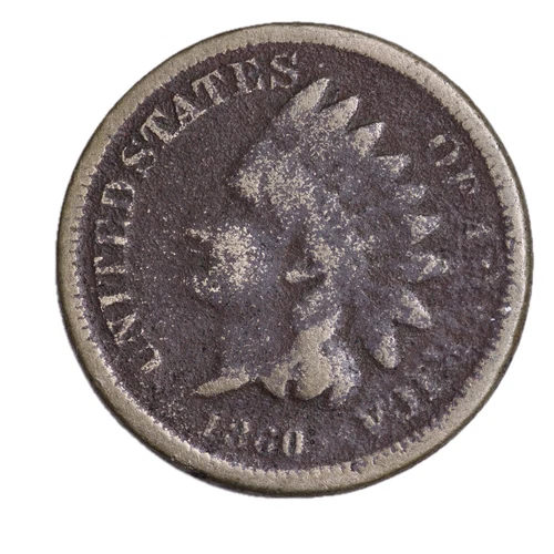 1860 COPPER NICKEL FULL DATE Indian Head Cent Penny CULL / AG / HOLE FILLER