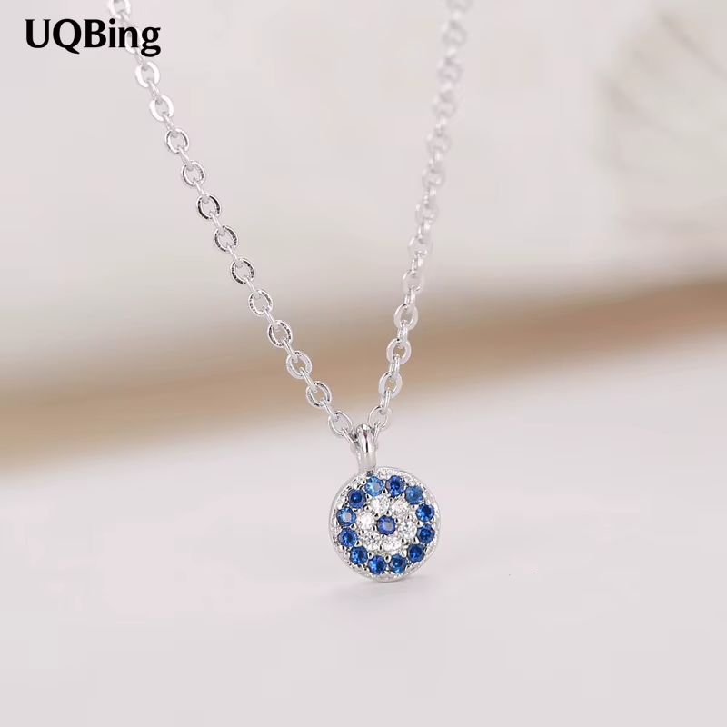 925 Stamp Silver Color Eyes of Evil Necklaces Pendants Women Blue Cubic Zircon W