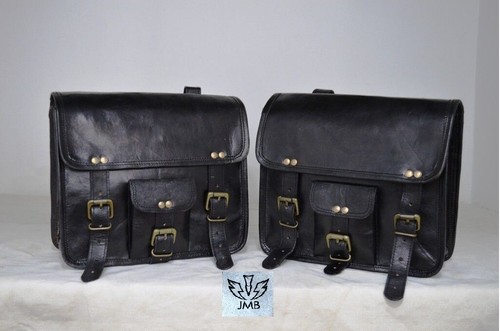 Sacoche De Selle De Moto En Cuir De Chèvre Véritable Noir - Style Classique Et Pratique