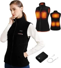 NWT Black PolarFleece LEAPSEE Zip Front Heated Vest Woman's XL X Large