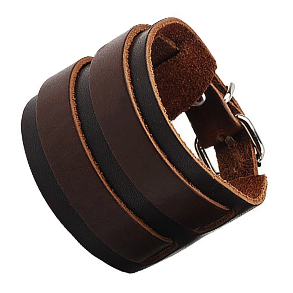 Zense - Bracelet de force marron en cuir pour homme avec double lanière ZB0345 - Photo 4/4