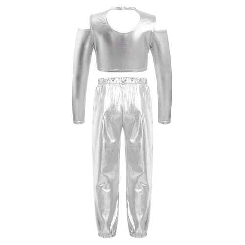 Kids Girls Shirt And Trousers Set Jazz Sweatsuit Holiday Crop Top With Pants - Picture 24 of 33