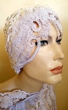 Gatsby 20's Scalloped Beaded Lace Crystal Flapper Bridal Wedding Headpiece Hat