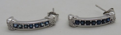 .. Pendientes antiguos Art Deco vintage de plata de ley y zafiro - Imagen 5 de 10