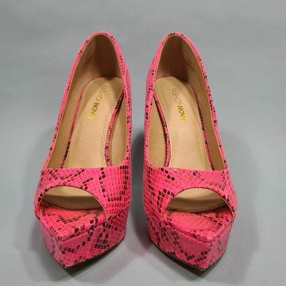 Fashion Nova Pink Snake Skin Platform High Heels Wome… Gem