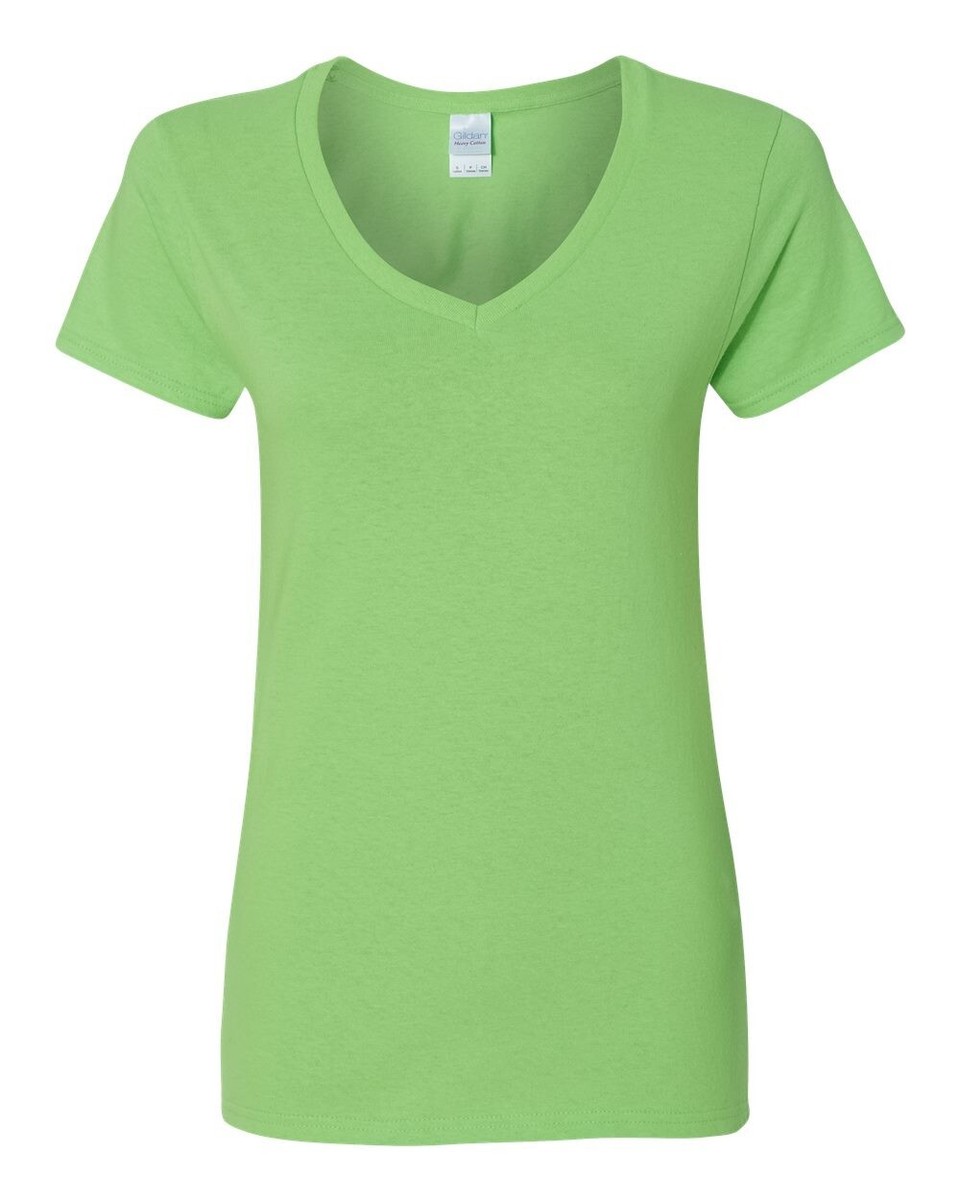 Gildan 5V00L Womens V-Neck Tee Basic Cotton T-Shirt Top Lime
