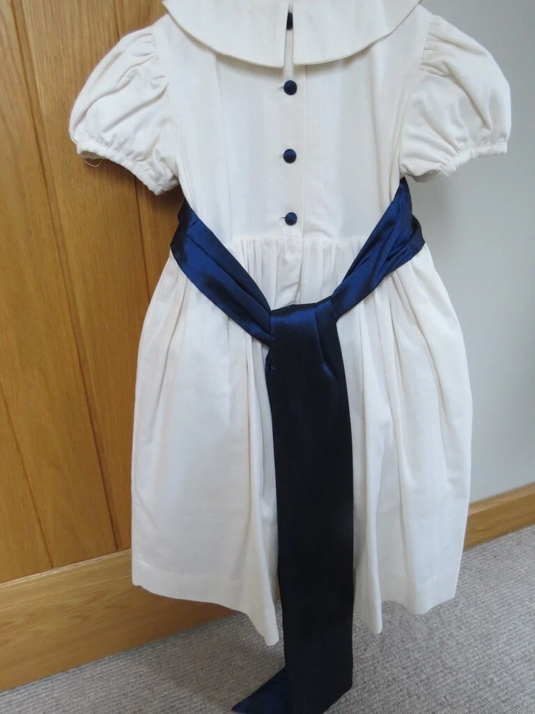 OFF WHITE Vestito bambina Gallia Little Eglantine fiori bianco sporco blu fascia indossato una volta 2 3 anni