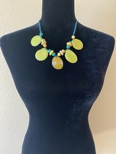 Green Tagua Nut Adjustable Statement Necklace, Boho-Chic