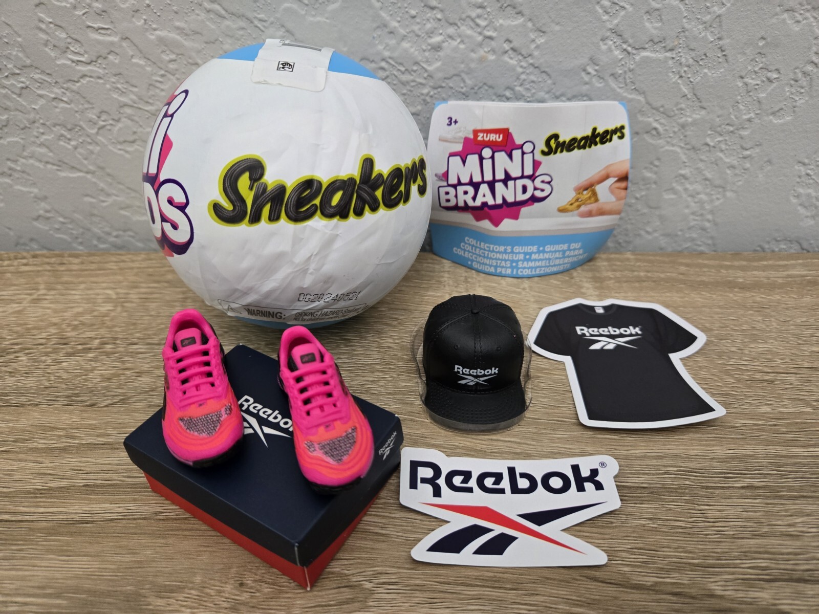 Zuru Mini Brands Sneakers Dark Pink Reeboks Black Reebok Hat Stickers Box