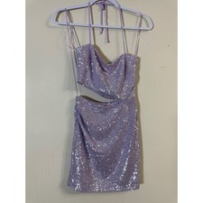 Sequin Mini Dress Cutout Halter Party Club Dress Purple Sparkle Size S