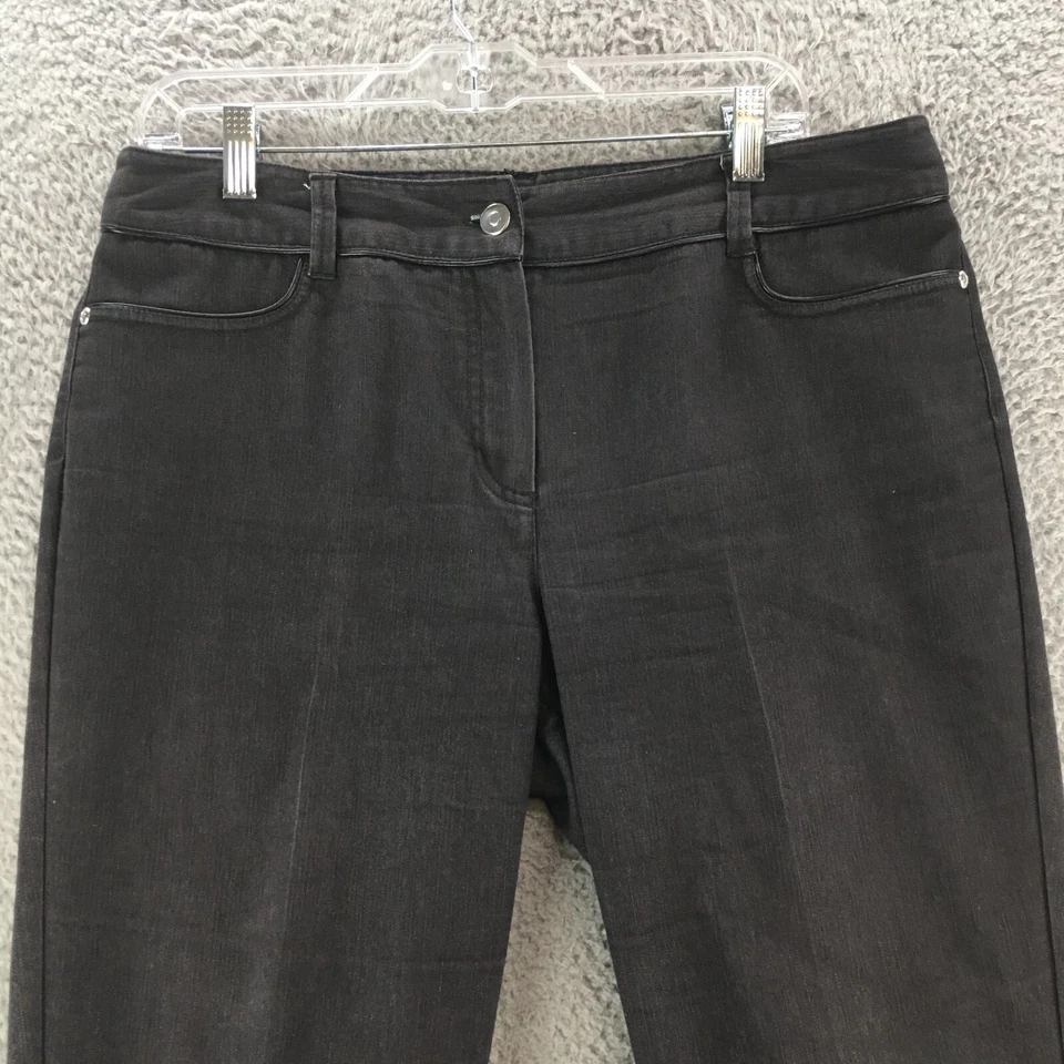 Pantalones de mezclilla Larry Levine de pierna recta para mujer 12 negros tiro medio cremallera frente plano Foto 2 de 4