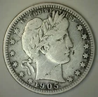 1905 Silver Barber Quarter FINE Condition 25 Cents US Type Coin Fine 25c