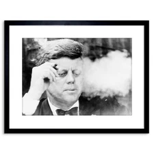 Vintage Photo B&W Jfk Kennedy Smoking Cigar Framed Art Print 9x7 Inch