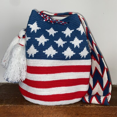 Authentic 100% Wayuu Mochila Colombian Bag Large Size Special USA Flag -  Unique | eBay
