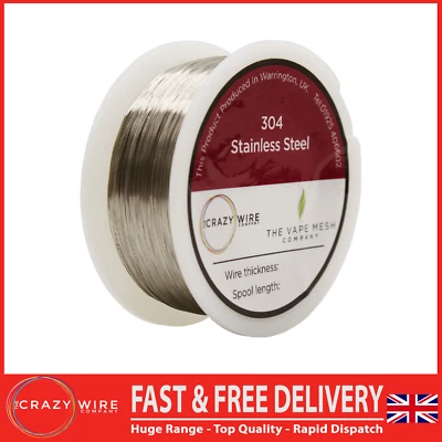 THE CRAZY WIRE COMPANY 304 Grade Stainless Steel Corrosion Resistant Wire - 0.1mm to 0.9mm Thickness