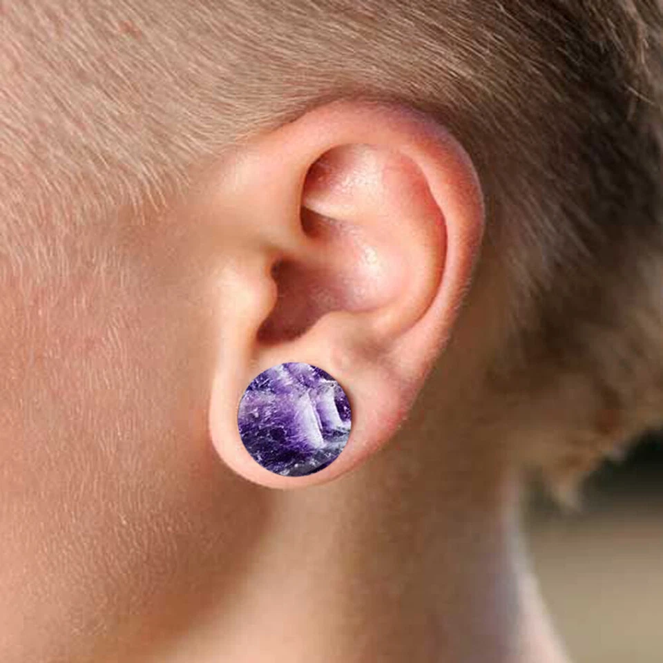 Par de tapones para los oídos de piedra doble acampanada silla de montar calibre de estiramiento 9 estilos color E553 Foto 2 de 4