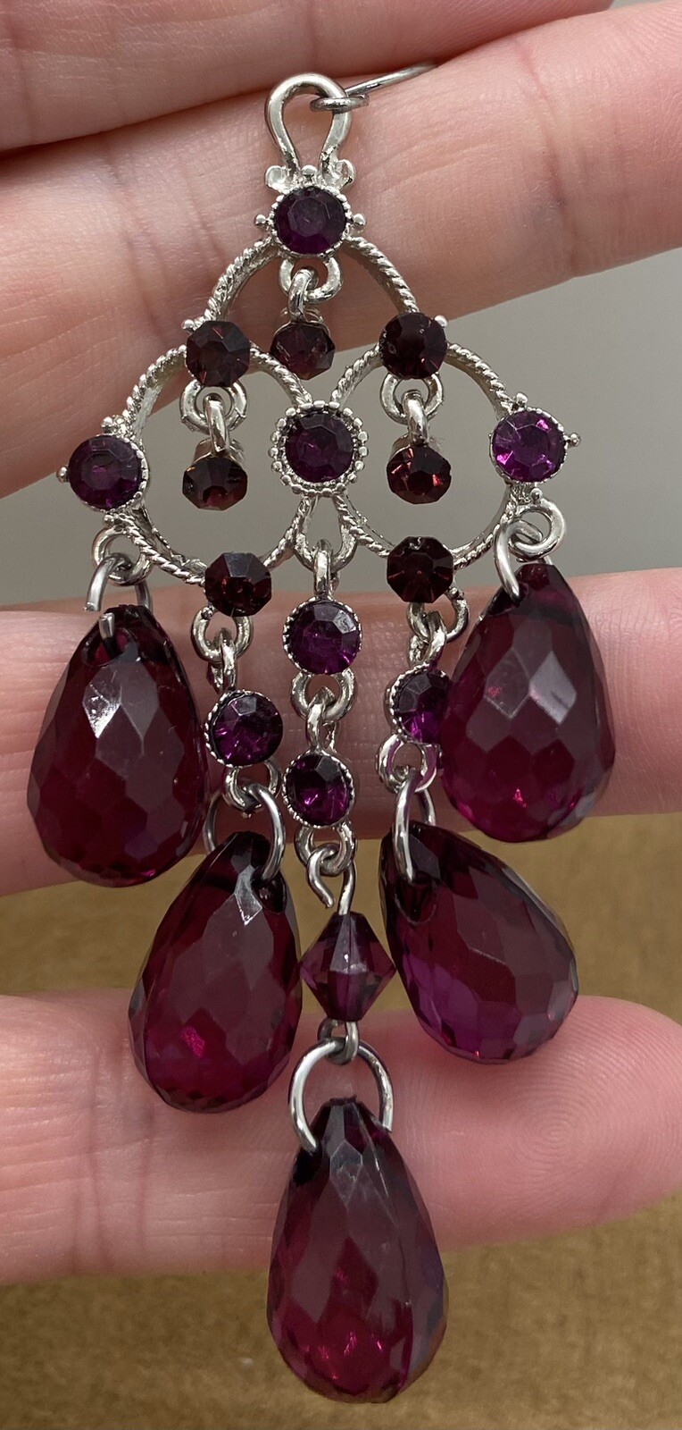 Raspberry colored dangle earrings chandelier type… - image 5