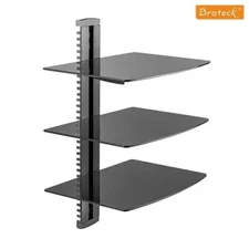 Triple Glass Height Adjustable AV Component Shelf Wall Mount DVD Game Cable Box