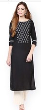 Jaipur Kurti Women's Indian Ethnic Black Cotton Straight Kurti Tunic Size 38 S