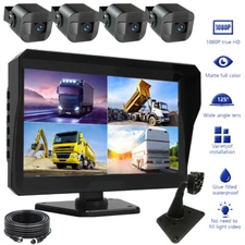 10.1 in Quad Monitor DVR 4 Backup Camera Side Rear View For Truck Trailer Bus RV
