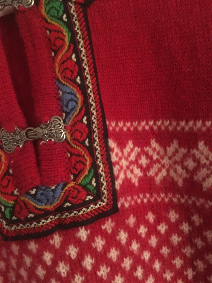 Suéter KIINA SWEDEN Rojo Lana Vintage S Fit M L Unisex Fair Isle Peltre Nórdico Foto 2 de 4