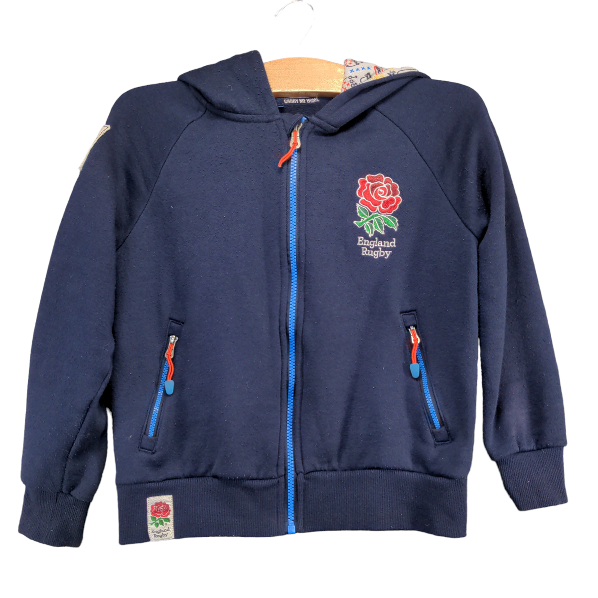 England Rugby Boy's Full Zip Hoodie Blue 9-10 Yrs Embroidered Rose