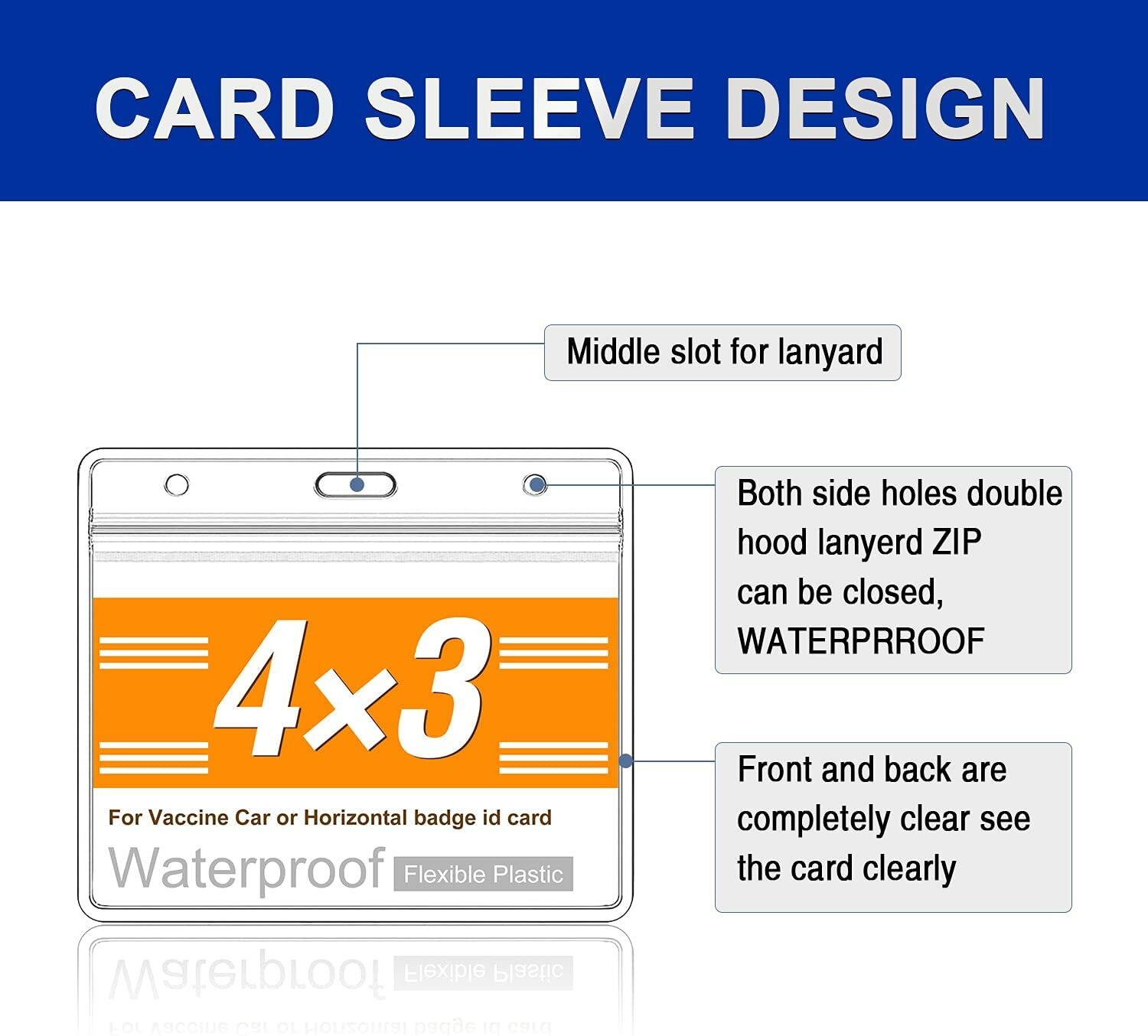 6 Pack WATERPROOF Vaccination Card Holder Record 4 x 3 Protector vaccine cdc ID image 3