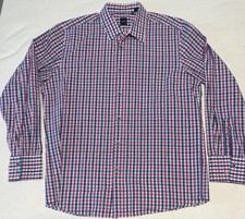 Boss Hugo Shirt Men's XL Regular Fit Long Sleeve Plaid Pink Blue Light Cotton
