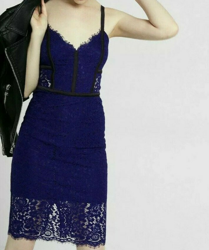 EXPRESS Design Studio Dark Navy with Black Trim Lace Dress Size 0 New