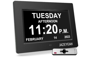 jazeyeah Digtal Clock with Day and Date for Seniors,12 Alarm Settings, Large Tim