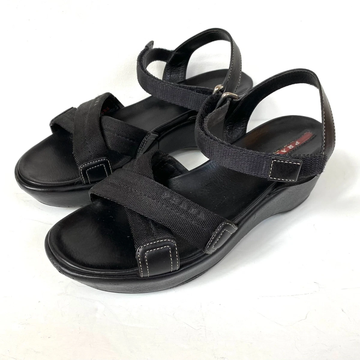 Prada Sport Platform Sandals Ankle Strap Black Made In Italy Size EU 38.5 US 8.5