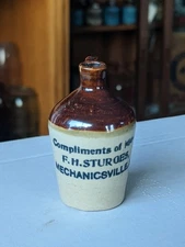 ***RARE*** FH Sturges Mechanicsville Iowa Advertising Mini Stoneware Jug