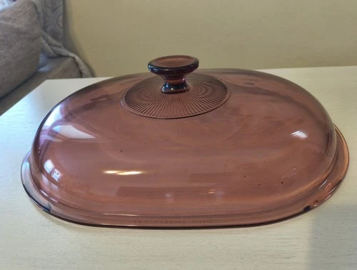 Vtg Corning Ware Visions Cranberry LID ONLY Roaster Casserole Oval 12 1/2in Long