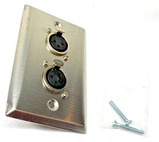 2-Port Dual Socket XLR Female Stainless Steel Microphone Mic Audio Wall Plate