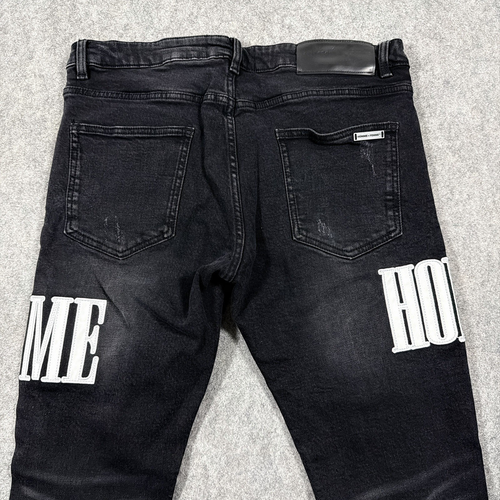 Homme Femme Patched Distressed Jean Men's Size 34 (Actual Fits W34.5xL30) Black - Picture 17 of 24