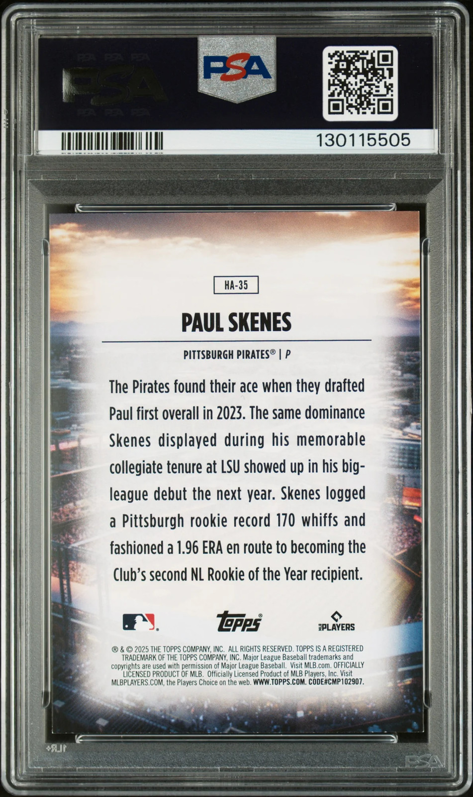 2025 Topps Home Field Advantage Paul Skenes #HA35 Series 2 PSA 9 POP 225 view 2